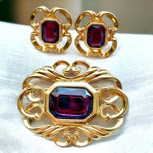 Signed Demi-Elegant Parure Brooch & Earring Set